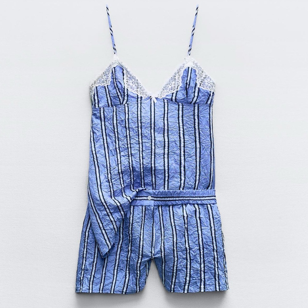 Wrinkle Effect Short Striped Jumpsuit